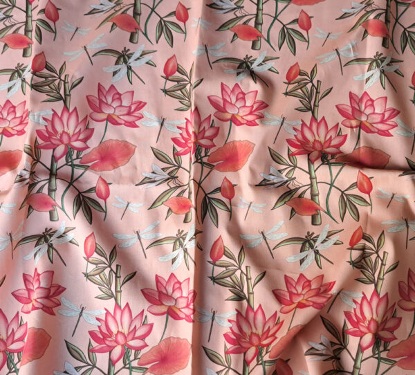 Nouveau - Popeline oeko-tex imprimé en France - Motif - Eclat d'Orient - Fond Saumon
