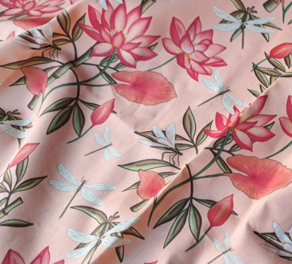 Nouveau - Popeline oeko-tex imprimé en France - Motif - Eclat d'Orient - Fond Saumon – Image 6
