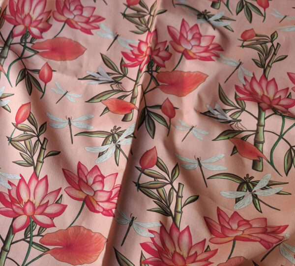 Nouveau - Popeline oeko-tex imprimé en France - Motif - Eclat d'Orient - Fond Saumon – Image 9