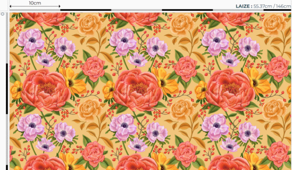 Nouveau - Popeline oeko-tex imprimé en France - Motif - Lisière d'Automne - Fond Orange Pastel SANS Rouge-Gorge