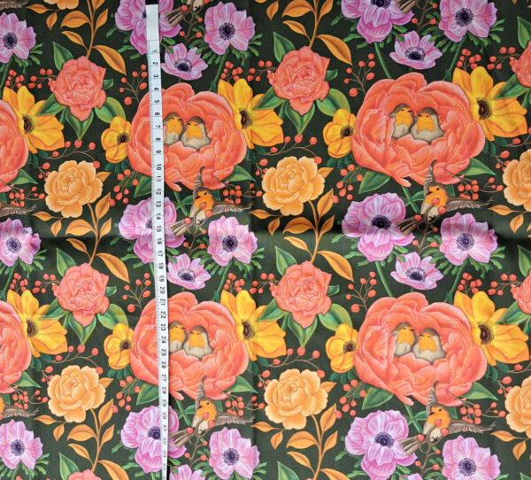 Nouveau - Popeline oeko-tex imprimé en France - Motif - Lisière d'Automne - Fond Kaki avec Rouge-Gorge – Image 10