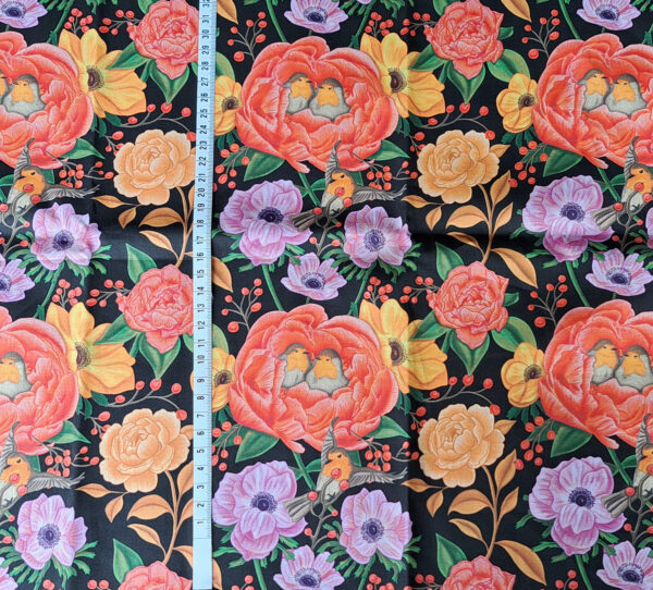 Nouveau - Popeline oeko-tex imprimé en France - Motif - Lisière d'Automne - Fond Noir avec Rouge-Gorge – Image 5