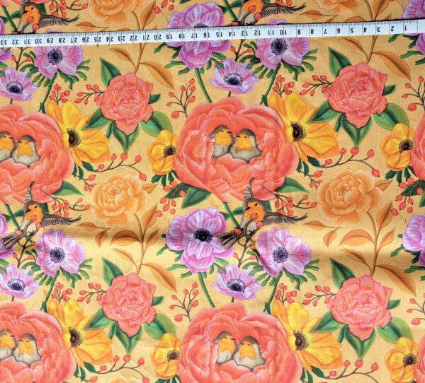 Nouveau - Popeline oeko-tex imprimé en France - Motif - Lisière d'Automne - Fond Orange Pastel avec Rouge-Gorge – Image 9
