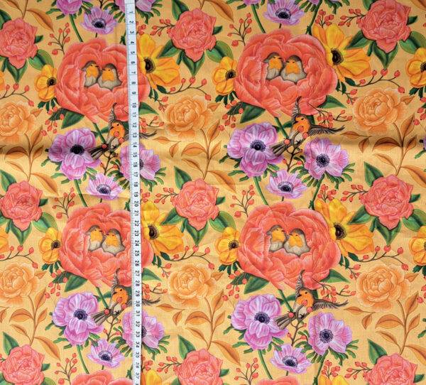 Nouveau - Popeline oeko-tex imprimé en France - Motif - Lisière d'Automne - Fond Orange Pastel avec Rouge-Gorge – Image 8