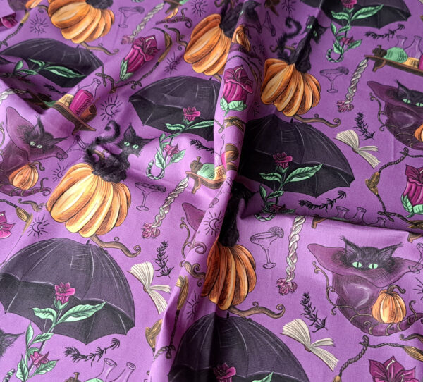 Nouveau - Popeline oeko-tex imprimé en France - Motif - Sortilèges - Fond Mauve – Image 9