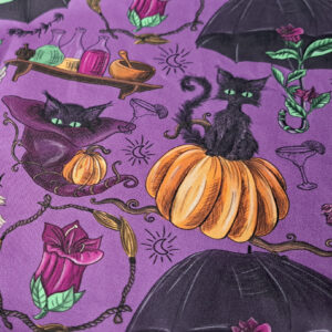 Nouveau – Popeline oeko-tex imprimé en France – Motif – Sortilèges – Fond Mauve