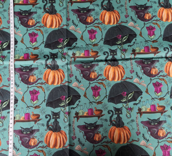 Nouveau - Popeline oeko-tex imprimé en France - Motif - Sortilèges - Fond Sauge – Image 8