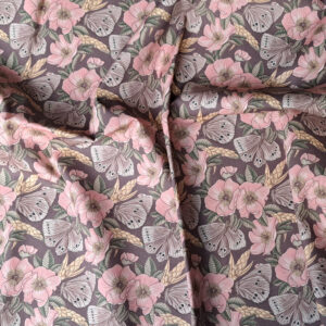 Nouveau – Popeline oeko-tex imprimé en France – Motif – Sous les Eglantiers – Fond Violet