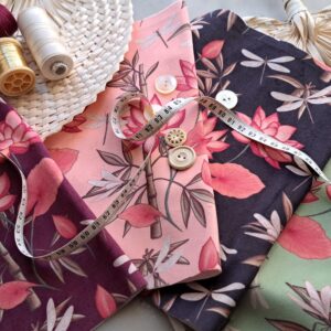 Velours oeko-tex imprimé en France – Motif – Eclat d’Orient – Fond Saumon