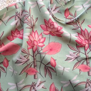 Velours oeko-tex imprimé en France – Motif – Eclat d’Orient – Fond Jade