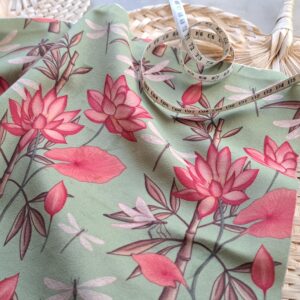 Velours oeko-tex imprimé en France – Motif – Eclat d’Orient – Fond Jade