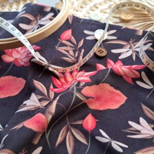 Velours oeko-tex imprimé en France – Motif – Eclat d’Orient – Fond Noir