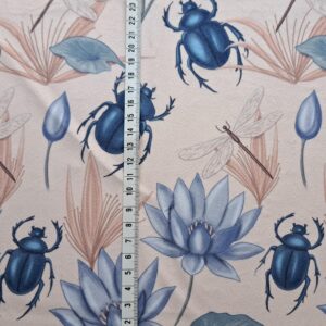 Velours oeko-tex imprimé en France – Motif Egypte Scarabées- Eclat du Nil – Fond Sable