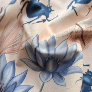 Velours oeko-tex imprimé en France – Motif Egypte Scarabées- Eclat du Nil – Fond Sable