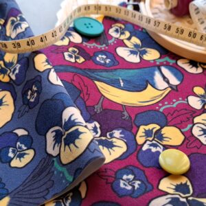 Velours oeko-tex imprimé en France – Motif Mésange – Pensée d’une Mésange – Fond Jean