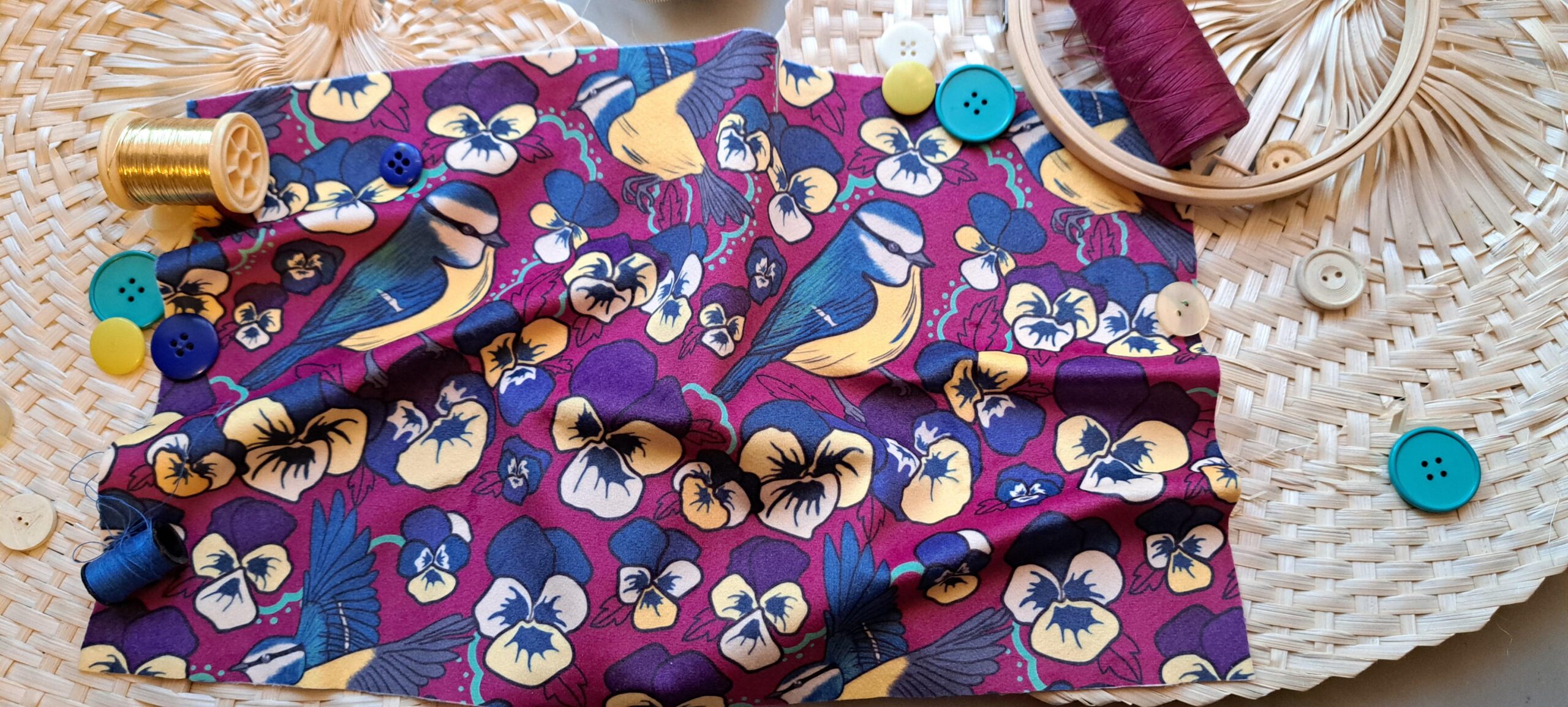 Velours oeko-tex imprimé en France – Motif Mésange – Pensée d’une Mésange – Fond Jean Velours oeko-tex imprimé en France – Motif Mésange – Pensée d’une Mésange – Fond Jean