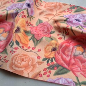 Velours oeko-tex imprimé en France – Motif – Lisière d’Automne – Fond Orange Pastel avec Rouge-Gorge