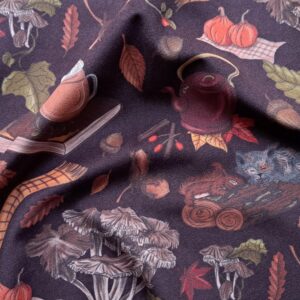 Nouveau – Velours oeko-tex imprimé en France – Motif – Au coin du feu – Fond Marron Foncé Nouveau – Velours oeko-tex imprimé en France – Motif – Au coin du feu – Fond Marron Foncé