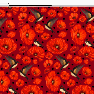 Velours oeko-tex imprimé en France – Motif hirondelles et coquelicots- Promesse d’Hirondelles – Fond Rouge – Taille S