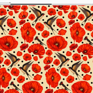 Velours oeko-tex imprimé en France – Motif hirondelles et coquelicots- Promesse d’Hirondelles – Fond Ecru – Taille S