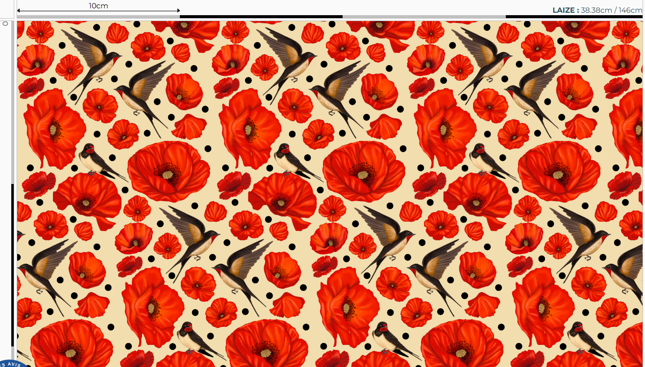 Popeline oeko-tex imprimé en France – Motif hirondelles et coquelicots- Promesse d&rsquo;Hirondelles – Fond Rouge – Taille S
