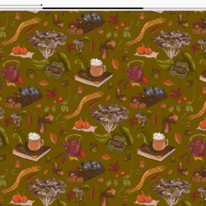 Nouveau – Velours oeko-tex imprimé en France – Motif – Au coin du feu – Fond Olive – Taille S