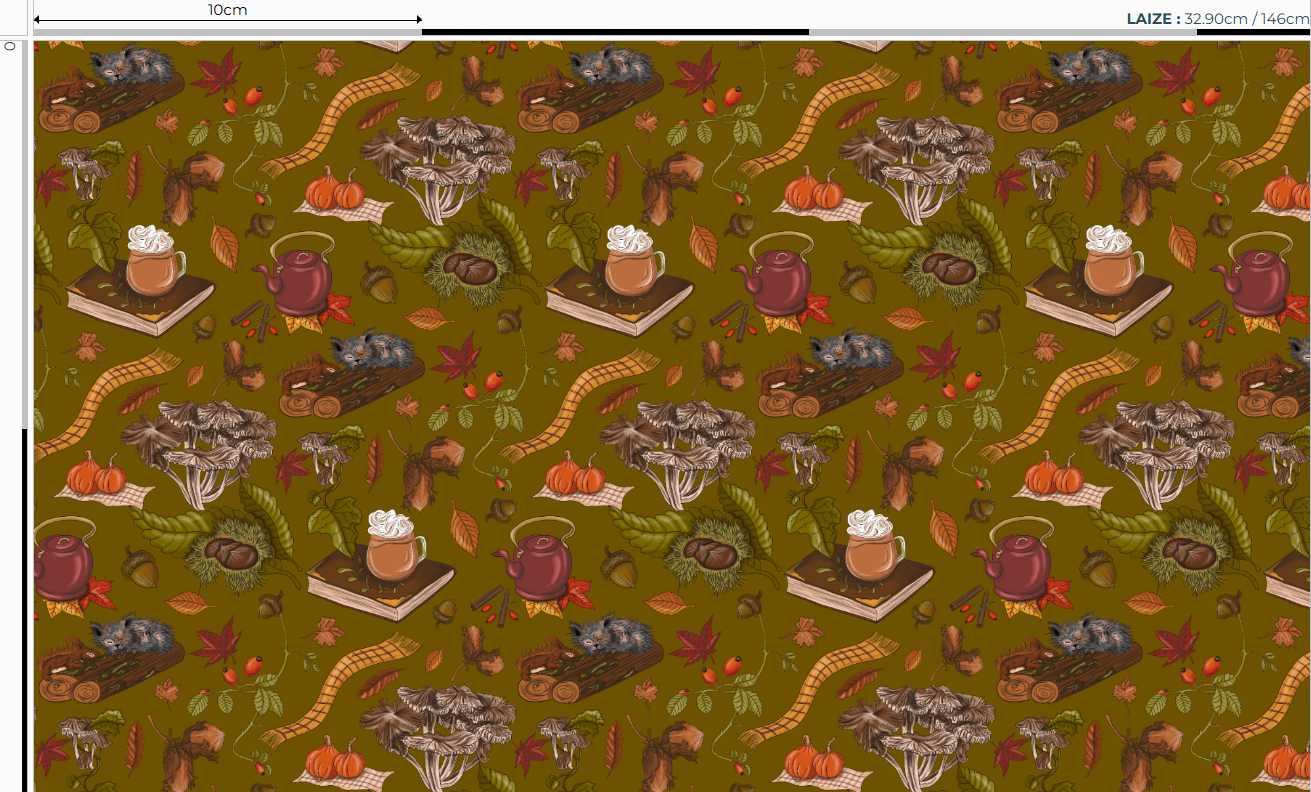 Nouveau – Velours oeko-tex imprimé en France – Motif – Au coin du feu – Fond Ecru -Taille S