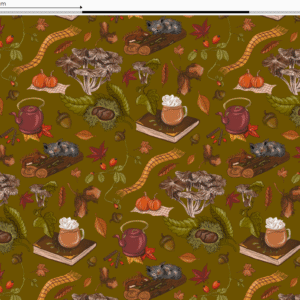 Nouveau – Velours oeko-tex imprimé en France – Motif – Au coin du feu – Fond Olive – Taille S