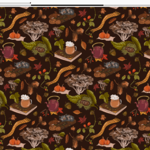 Nouveau – Velours oeko-tex imprimé en France – Motif – Au coin du feu – Fond Marron Foncé – Taille S