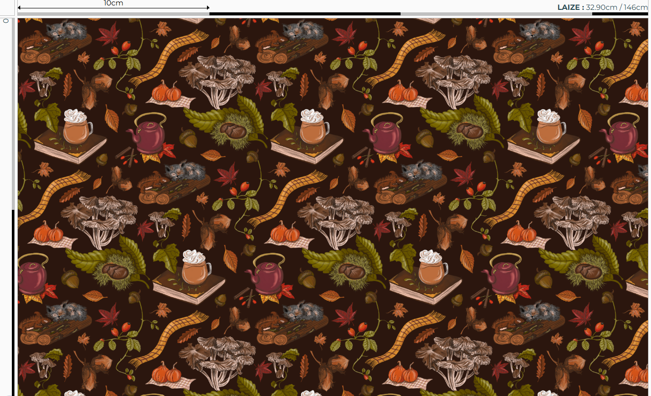 Nouveau – Velours oeko-tex imprimé en France – Motif – Au coin du feu – Fond Olive – Taille S