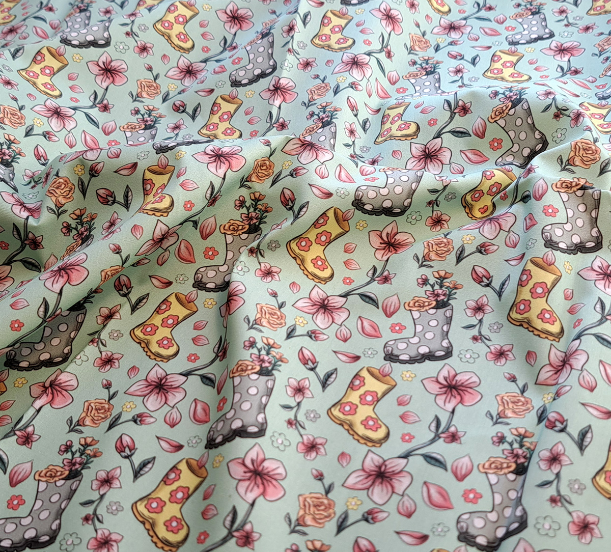 Nouveau – Popeline bio oeko-tex imprimé en France – Motif Le Bourdon Enchanté- Fond Ecru