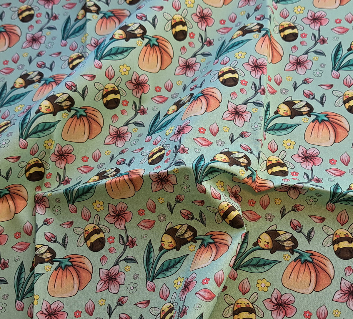 Nouveau – Popeline bio oeko-tex imprimé en France – Motif Le Bourdon Mignon- Fond Ecru