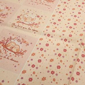 Nouveau – Popeline oeko-tex imprimé en France – Motif Panneau créatif Chouettes Nyctales – Fond Ecru