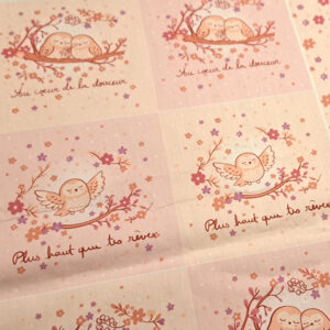 Nouveau – Coupon 12 x 12 cm – Popeline gots et oeko-tex imprimé en France – Plus Haut que tes Rêves – Fond Ecru