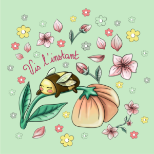 Nouveau – Coupon illustré 12 x 12 cm – Popeline gots et oeko-tex imprimé en France – VIS L’INSTANT – fond vert d’eau Nouveau – Coupon illustré 12 x 12 cm – Popeline gots et oeko-tex imprimé en France – VIS L’INSTANT – fond vert d’eau