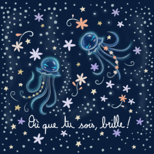 Nouveau – Coupon 12 x 12 cm – Popeline gots et oeko-tex imprimé en France – Méduses Briller