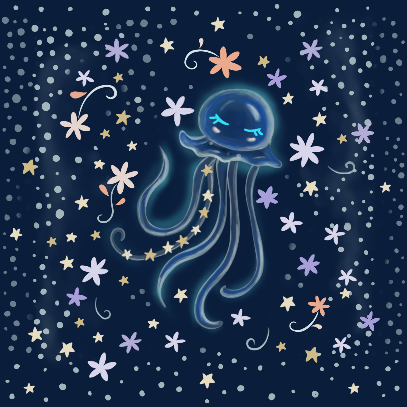 Nouveau – Coupon 12 x 12 cm – Popeline gots et oeko-tex imprimé en France – Méduse Fleurie