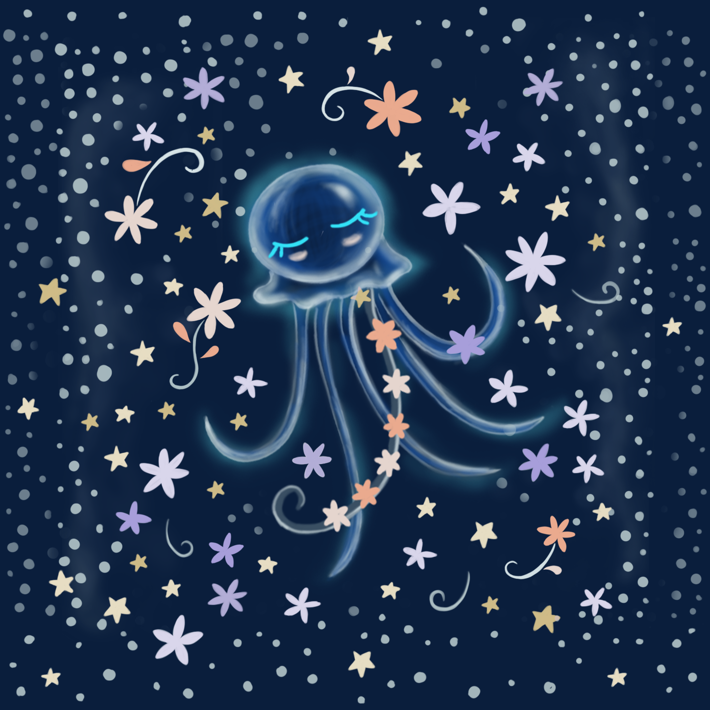 Nouveau – Coupon 12 x 12 cm – Popeline gots et oeko-tex imprimé en France – Méduses Briller