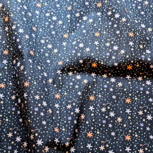 Nouveau – Popeline oeko-tex imprimé en France – Motif Constellations fleuries assorti aux Méduses Stellaires – Fond Marine