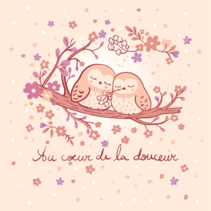 Nouveau – Coupon 12 x 12 cm – Popeline gots et oeko-tex imprimé en France – Au coeur de la douceur – Fond Ecru