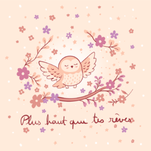 Nouveau – Coupon 12 x 12 cm – Popeline gots et oeko-tex imprimé en France – Plus Haut que tes Rêves – Fond Ecru