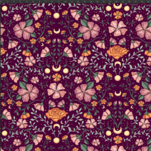 Nouveau – Popeline — Le Bourdon enchanté (version florale) fond prune | Motif intense et mystique