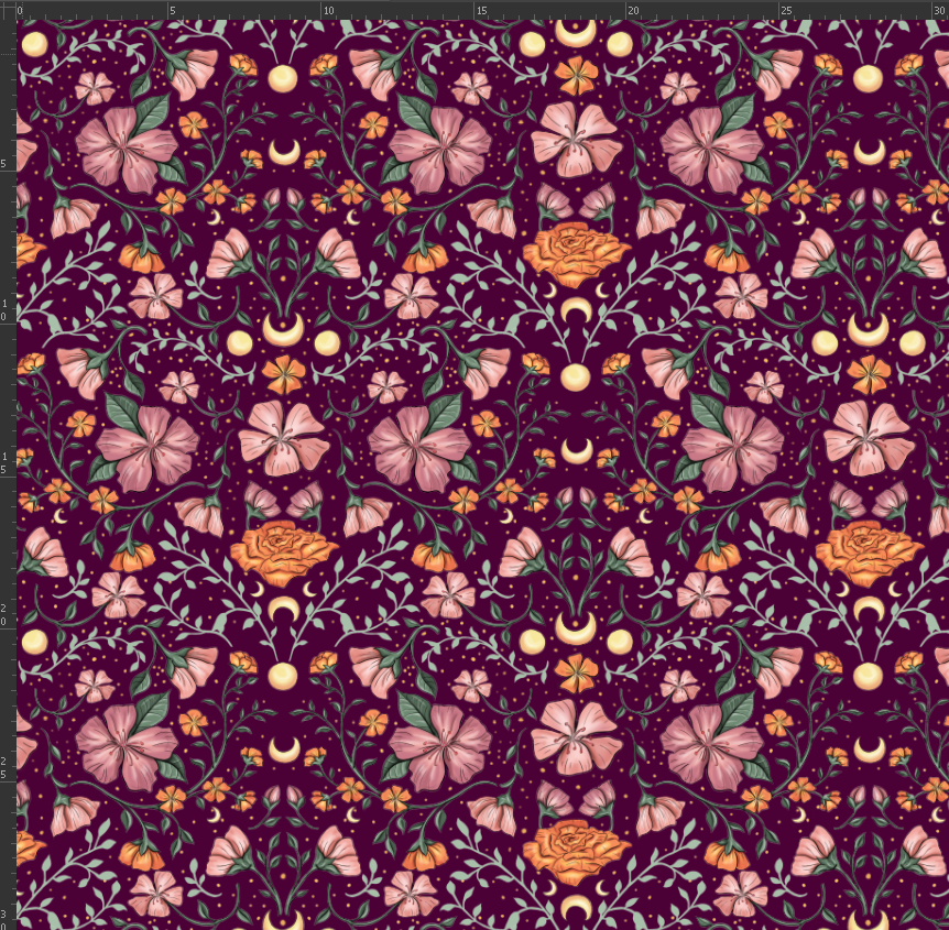 Nouveau – Popeline — Le Bourdon enchanté (version florale) fond prune | Motif intense et mystique Nouveau - Popeline — Le Bourdon enchanté (version florale) fond prune | Motif intense et mystique – Image 2