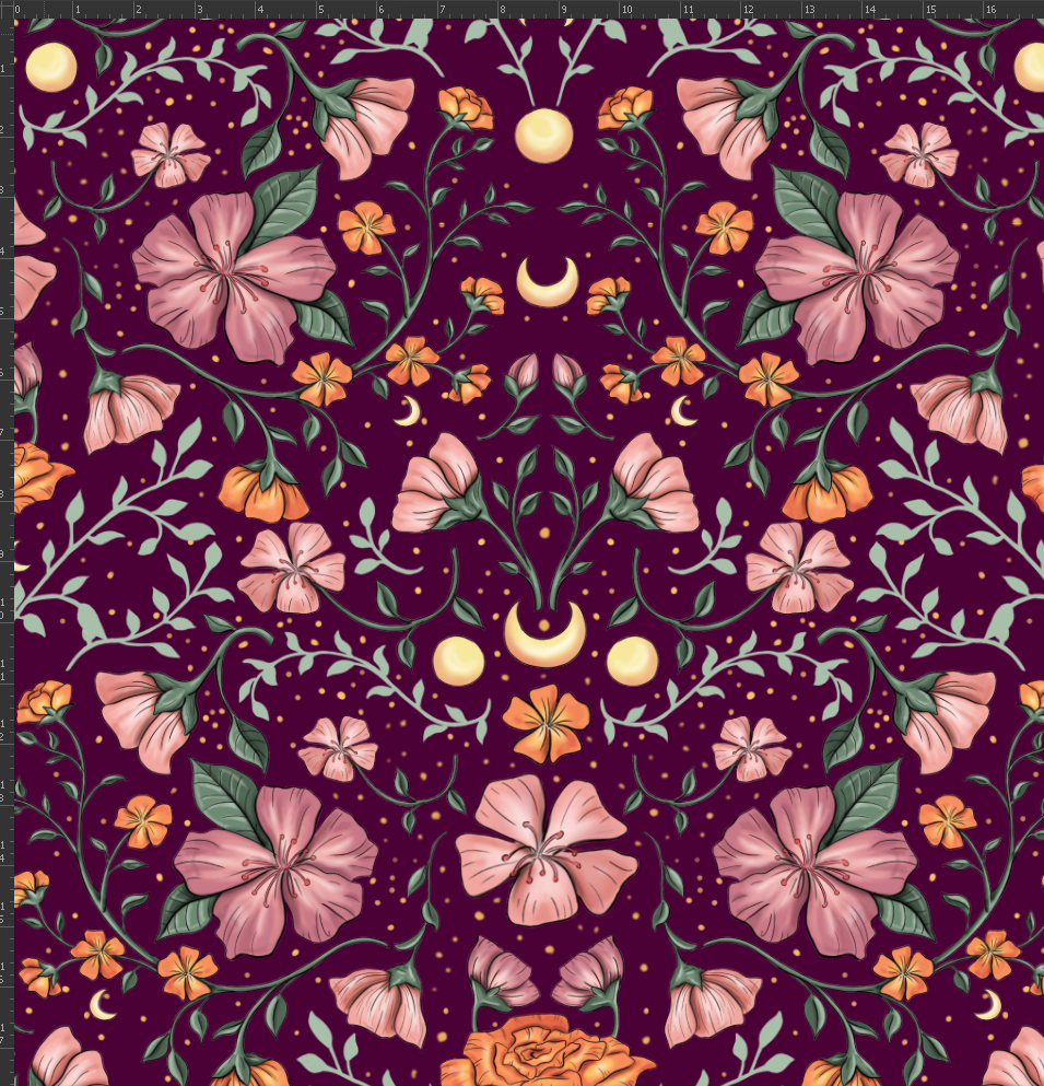 Nouveau – Popeline — Le Bourdon enchanté (version florale) fond prune | Motif intense et mystique Nouveau - Popeline — Le Bourdon enchanté (version florale) fond prune | Motif intense et mystique – Image 3