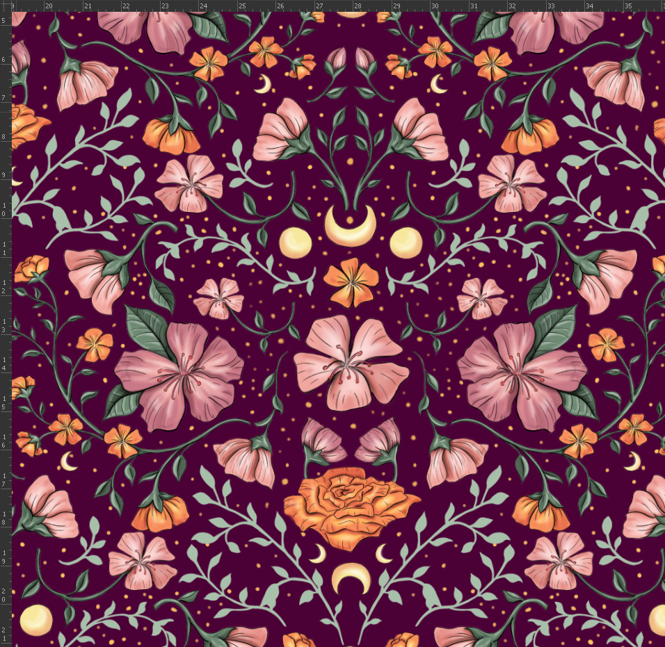 Nouveau – Popeline — Le Bourdon enchanté (version florale) fond prune | Motif intense et mystique Nouveau - Popeline — Le Bourdon enchanté (version florale) fond prune | Motif intense et mystique – Image 4