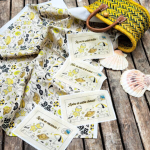 Nouveau – Coupon Carte Postale textile – Popeline — Les Etés Insouciants – Jaune | Motif rétro et lumineux
