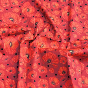 Nouveau – Popeline — Promesse d&rsquo;Hirondelles version Florale – Fond Rouge | Motif estival et lumineux (Copie)