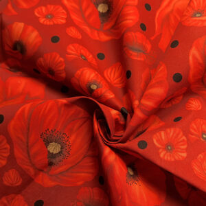 Nouveau – Popeline — Promesse d&rsquo;Hirondelles version Florale – Fond Rouge | Motif estival et lumineux (Copie)