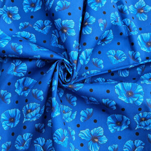 Nouveau – Popeline — Promesse du Geai version Florale – Fond Bleu | Motif estival et lumineux