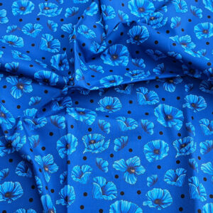 Nouveau – Popeline — Promesse du Geai version Florale – Fond Bleu | Motif estival et lumineux